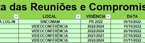 PROGRAMAÇÃO REUNIÕES E COMPROMISSOS OUTUBRO DE 2022