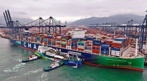 Navio de 23.000 TEUs da CMA CGM recebe GNL via ship to ship no Porto de Yantian
